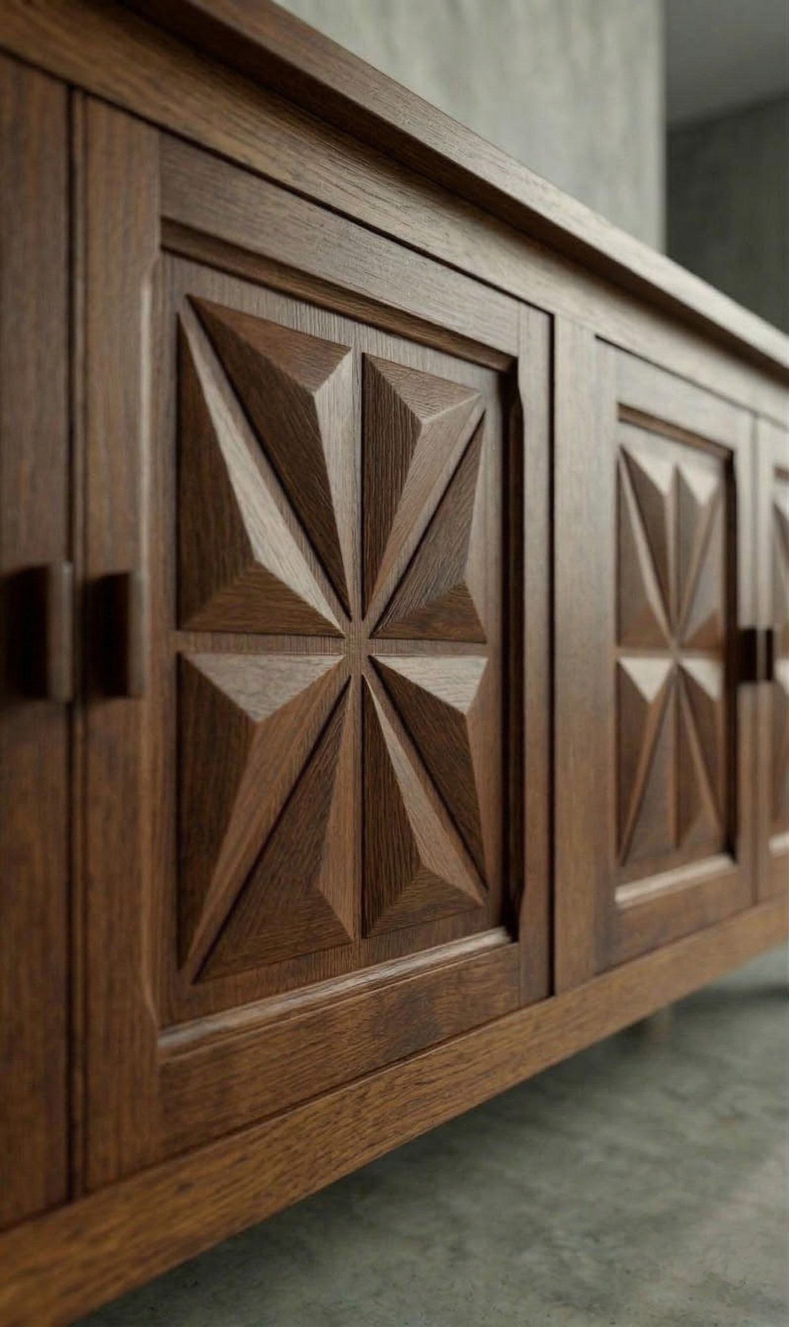 French Solid Oak Four-Door Geometric Enfilade, 1960s - View 2