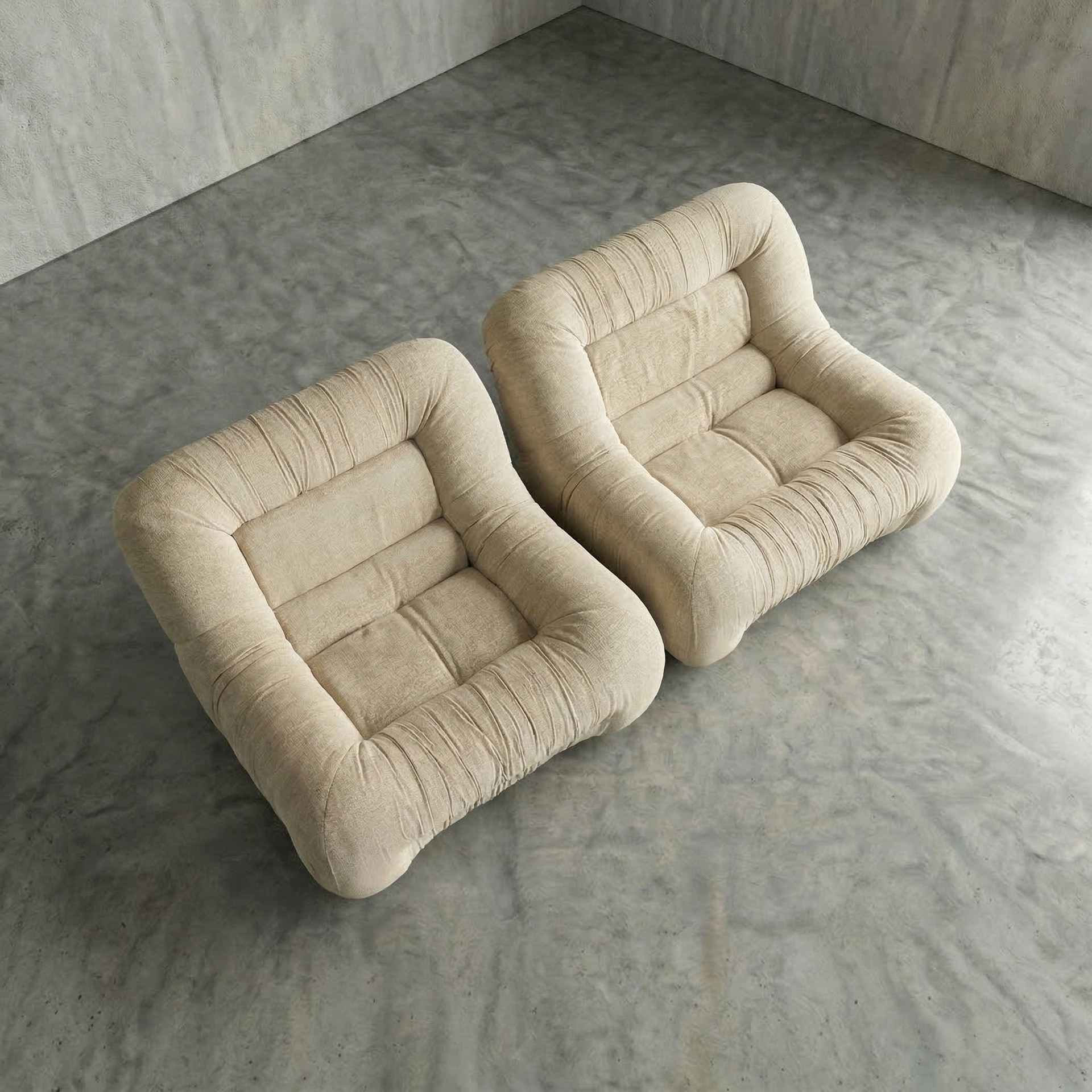 Italian Lounge Chairs in Original Cream Velvet, 1970s by Italian School, 1970s