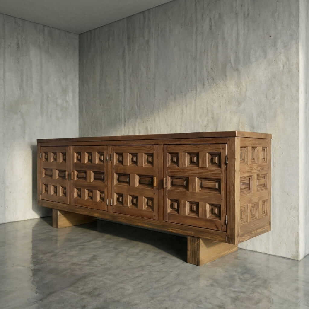 Spanish Pine Brutalist Sideboard, 1960s - View 2